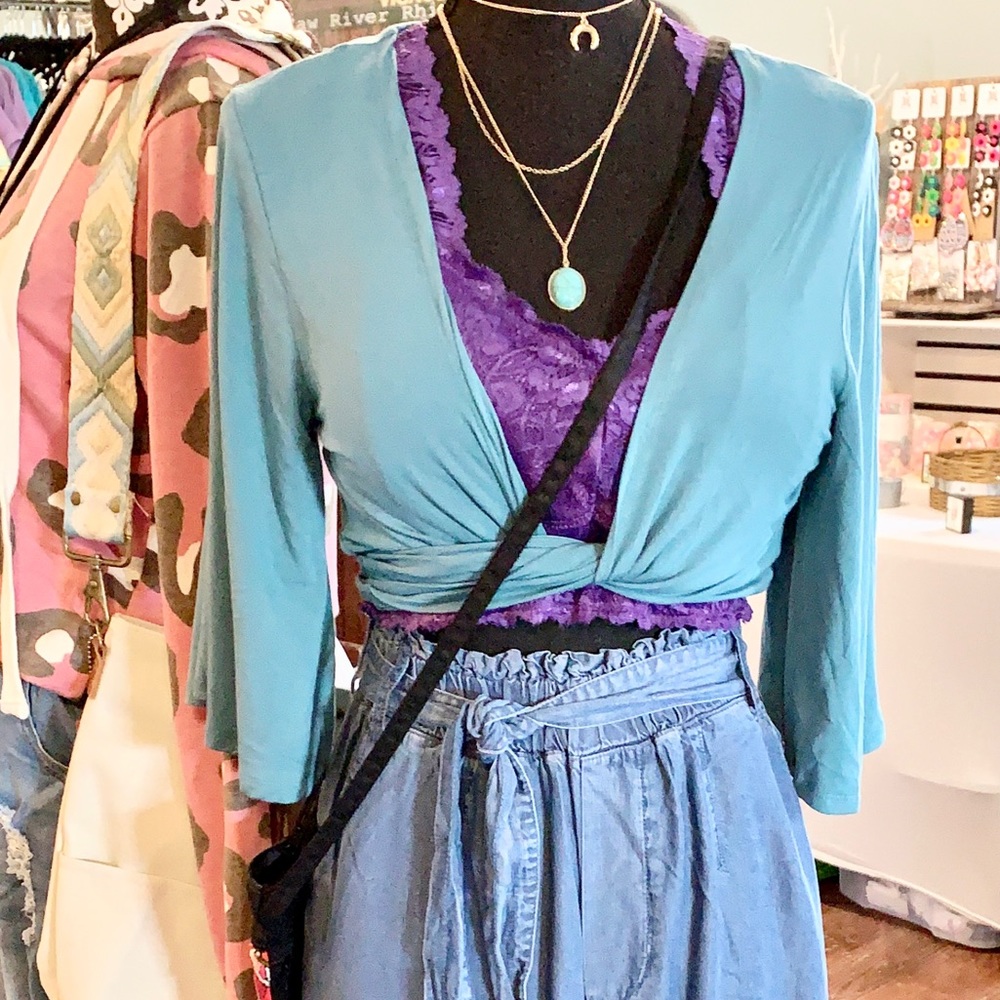 👀 WRAP-TIE-FRONT CROPPED KIMONO - DUSTY TEAL 😍